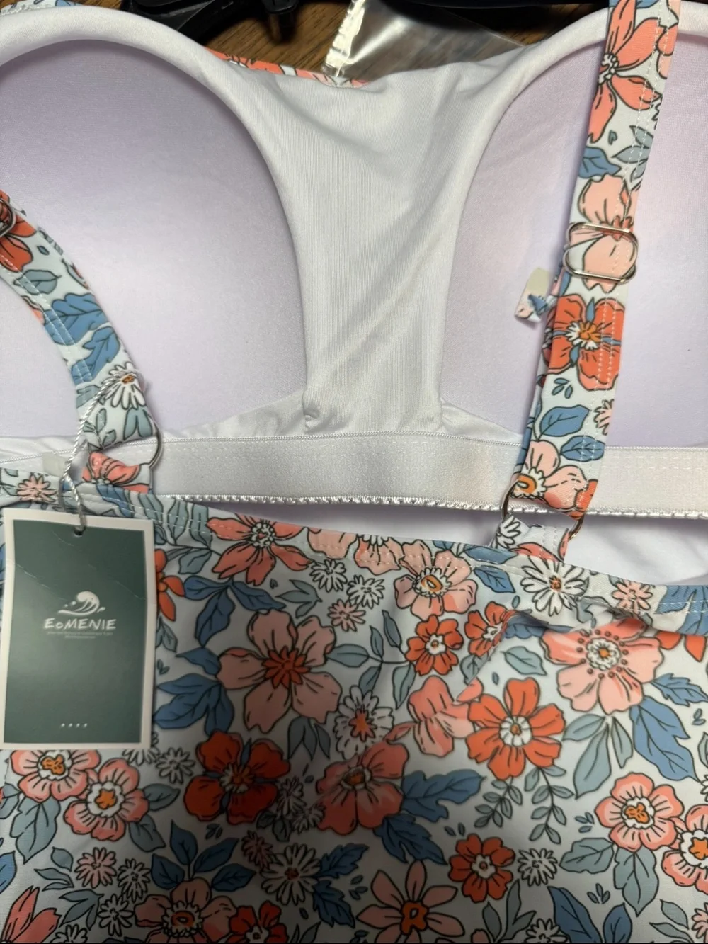 EoMenie Floral Print One-Piece Swimsuit bra built in Coral & Blue Womens 18W NWT - Picture 8 of 11